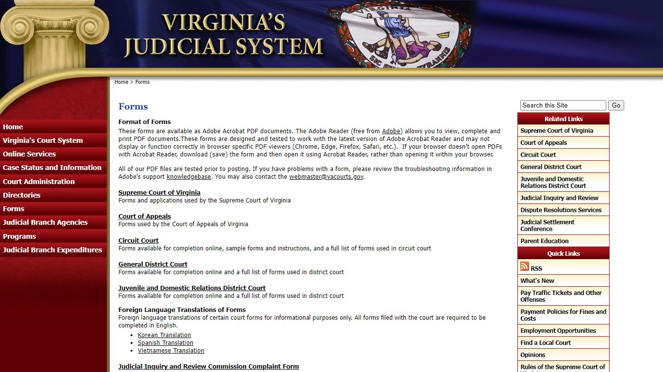 Virginia's Judicial System: Forms - Judiciary of Virginia
